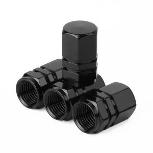 Set 4 capace hexagonale decorative pentru valva auto, Aluminiu, 1.8 cm, Negru - Accesorii Roti - Mercaton Store