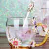 Set 4 piese Mercaton Fleur-de-Lis, Cana termorezistenta cu capac, lingurita si farfurie,lucrate manual, 330 ML - Cadouri Diverse - Mercaton Store