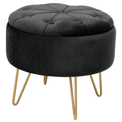 Taburet, rotund, cu spatiu depozitare, catifea, negru, max 80 kg, 38x33 cm, Caro, Akord - Scaune pentru Casa - Mercaton Store