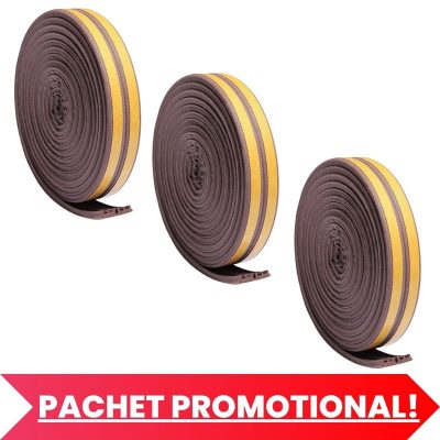 Set 3 buc, Banda autoadeziva pentru etansarea usilor si ferestrelor, Profil E, 9mm x 4mm, Rezistenta UV, Cauciuc EPDM, 6 m, Maro - Pachete Promotionale - Mercaton Store