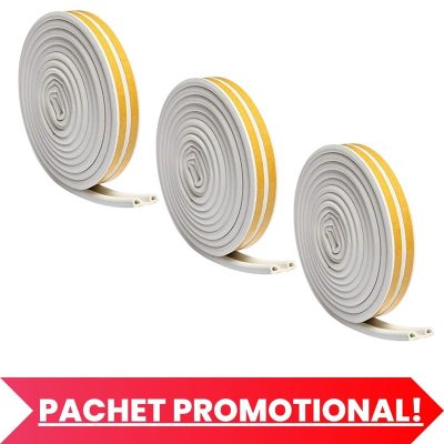 Set 3 buc, Banda autoadeziva pentru etansarea usilor si ferestrelor, Profil P, 9mm x 5.5mm, Rezistenta UV, Cauciuc EPDM, 6 m, Alb - Pachete Promotionale - Mercaton Store