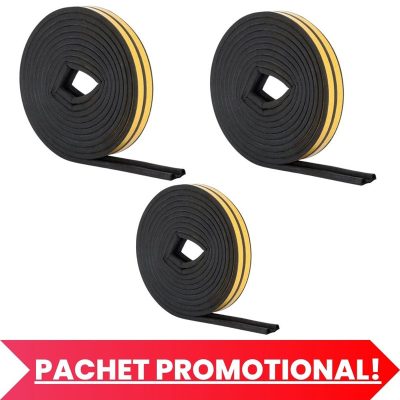 Set 3 buc, Banda autoadeziva pentru etansarea usilor si ferestrelor, Profil P, 9mm x 5.5mm, Rezistenta UV, Cauciuc EPDM, 6 m, Maro - Pachete Promotionale - Mercaton Store