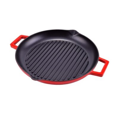 Placa gratar, fonta emailata, rotunda, cu manere si cioc, rosu, 34x4 cm, Perfect Home - Accesorii pentru Gratare - Mercaton Store