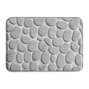 Covoras de baie din Poliester si spuma de memorie, model pietre, anti-derapant, ultra-absorbant, Gri, 60 x 40 cm - Covorase baie - Mercaton Store