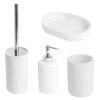 Set 4 Piese pentru baie Mercaton, Perie WC cu Suport, Dozator pentru Sapun Lichid, Suport pentru Periute, Sapuniera, Material Rasina, Alb Mat - Pachete Promotionale - Mercaton Store