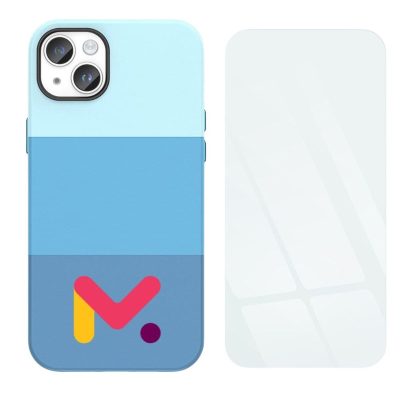 Husa de protectie cu armatura pe margini pentru Iphone 14 Pro, Piele Ecologica si Folie de Protectie 9H, Grosime 0.3 mm, Albastru - Pachete Promotionale - Mercaton Store
