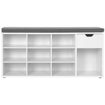 Banca depozitare incaltaminte, pantofar pentru hol, Vasagle, pal, 10 rafturi, 1 sertar, alb, 104x30x48 cm - Dulapuri si rafturi pantofi - Mercaton Store