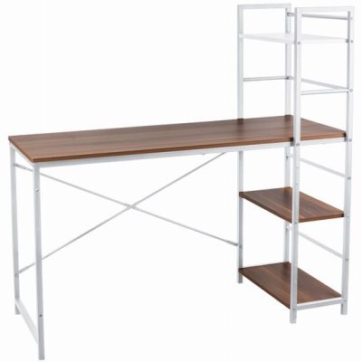 Birou calculator, Jumi, pal melaminat, otel, 3 rafturi, natur si alb, 120x52x120 cm - Birouri - Mercaton Store