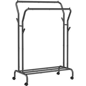 Suport mobil cu roti pentru haine, Mercaton, cu raft incaltaminte, otel, negru, max 100 kg, 103.5x52.5x155 cm - Organizatoare Imbracaminte si Incaltaminte - Mercaton Store