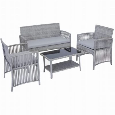 Set mobilier gradina/terasa, gri deschis, 1 masa, 2 scaune, 1 canapea, Jumi - Seturi Mobilier Gradina - Mercaton Store