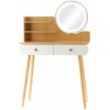 Masa de toaleta/machiaj, alba si natur, cu oglinda rotunda si LED, 2 sertare, 2 rafturi, 80x40x120 cm, Chomik - Masute de toaleta - Mercaton Store Masa de toaleta/machiaj, alba si natur, cu oglinda rotunda si LED, 2 sertare, 2 rafturi, 80x40x120 cm, Chomik - Masute de toaleta - Mercaton Store