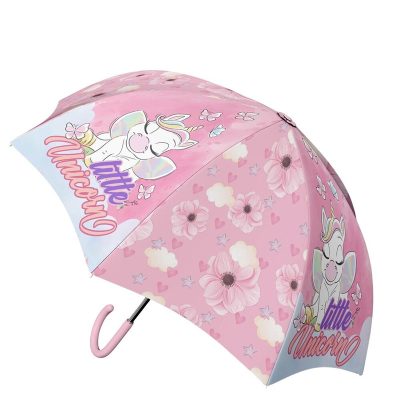 Umbrela Mercaton cu Cadru Metalic pentru copii, Model Unicorn si Floricele, Lungime 49 cm, Ø80 cm, Multicolor - Umbrele Gradina si Terasa - Mercaton Store