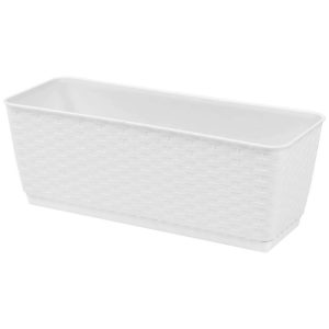 Jardiniera Meraton din Plastic, Aspect Ratan, Rezistent UV, Alb, 13 L, 49×17×17.5 cm - Ghivece pentru flori - Mercaton Store