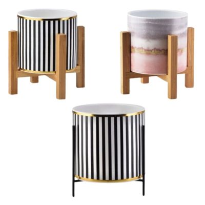 Set Mercaton, 3 Ghivece pentru Flori cu Suport, Material Ceramic, Ø 12.5, Inaltime 16.5 cm, Multicolore - Ghivece pentru flori - Mercaton Store