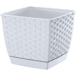 Ghiveci Decorativ Prosperplast Ratolla pentru Flori, Imitatie Ratan, 19×16.2 cm, Alb - Ghivece pentru flori - Mercaton Store