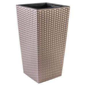 Ghiveci Decorativ Prosperplast pentru Flori, Imitatie Ratan, 22.6x22.6x42.2 cm, Cafeniu