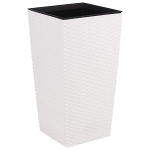 Ghiveci Decorativ Prosperplast pentru Flori, Imitatie Ratan, 22.6x22.6x42.2 cm, Alb