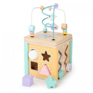 Cub educational din lemn cu labirint si sortator Ecotoys HM015472