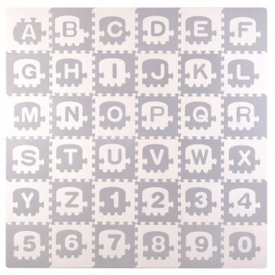 Salteluta de joaca 180 x 180 cm cu litere si cifre Ricokids 7488 - Trenulet Gri
