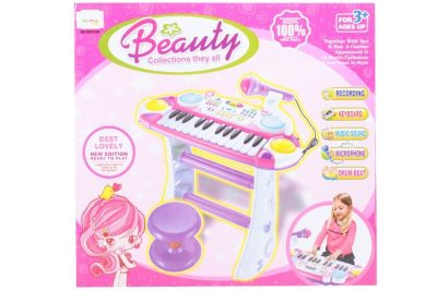 INSTRUMENT MUZICAL PIANINA ELECTRONICA MALPLAY CU SCAUN SI MICROFON 45 CM INALTIME ROZ