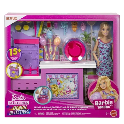 BARBIE MYSTERIES DETECTIVI PE PLAJA SET CABINA DE JOCURI SI PAPUSA BARBIE MALIBU CU ACCESORII BARBIE MYSTERIES DETECTIVI PE PLAJA SET CABINA DE JOCURI SI PAPUSA BARBIE MALIBU CU ACCESORII