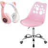 Scaun birou ergonomic roz cu roti cauciucate si casti wireless urechi pisica cu led slot card disponibile la Mercaton pentru confort si distractie. Comanda acum