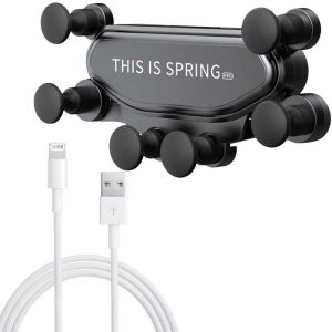 Suport telefon auto pe grila ventilatie cu cablu usb la lightning 1m fast charging disponibil la Mercaton pentru stabilitate si incarcare rapida. Comanda acum