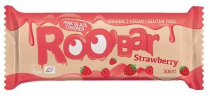 Baton cu capsuni invelit in glazura roz bio 30g Roobar