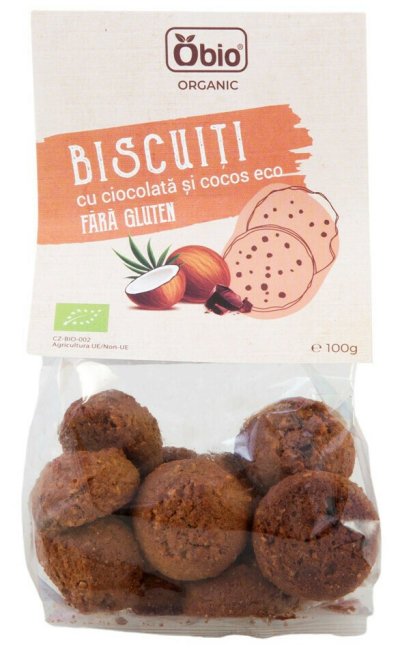 Biscuiti cu ciocolata si cocos fara gluten bio 100g Obio