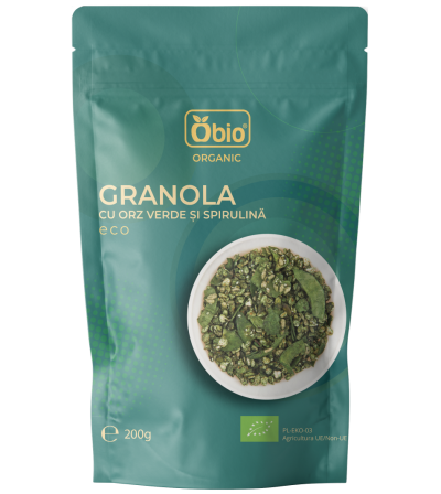Granola cu orz verde si spirulina bio 200g Obio Granola cu orz verde si spirulina bio 200g Obio