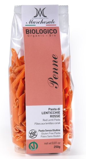 Penne din linte rosie bio fara gluten 250g Marchesato