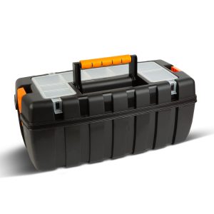 Cutie pentru scule din plastic cu tava organizatoare si capac transparent