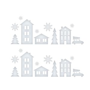 Decoratiune geam Craciun peisaj iarna 37.5 x 27 cm