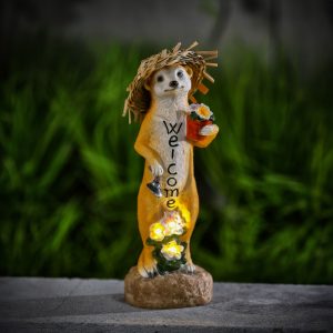 Figurina solara LED - suricate „Welcome” - LED alb cald - 30 cm