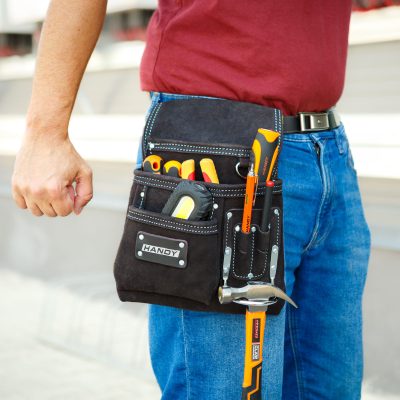 Geanta Suport Scule din Piele cu 2 Buzunare Mari si Compartimente pentru Unelte Geanta Suport Scule din Piele cu 2 Buzunare Mari si Compartimente pentru Unelte