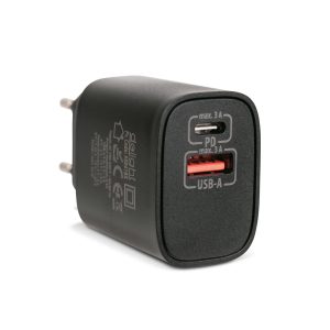 Incarcator priza USB si USB C PD 20W adaptor fast charge universal Quick Charge negru