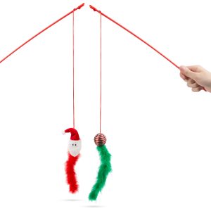 Jucarie pisici Craciun cu pene si snur