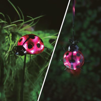 Lampa solara buburuza cu tarus si clema 6 LED alb rece