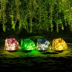 Lampa solara gradina tip piatra colorata 30 LED alb cald