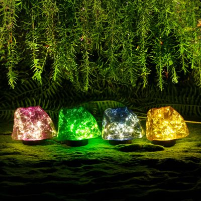 Lampa solara gradina tip piatra colorata 30 LED alb cald