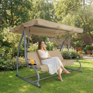Leagan gradina 3 persoane 200 x 120 x 164 cm bej inchis