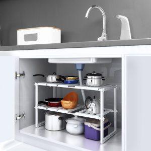Raft organizator extensibil pentru dulap bucatarie sau baie