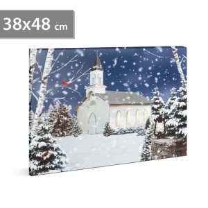Tablou LED Craciun peisaj iarna 48 x 38 cm