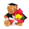 Urs decorativ cu flori in cutie plexi 28 cm