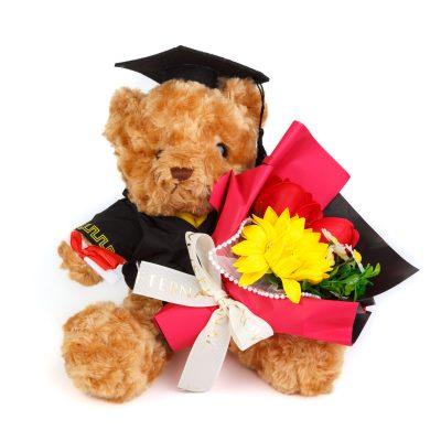 Urs decorativ cu flori in cutie plexi 28 cm